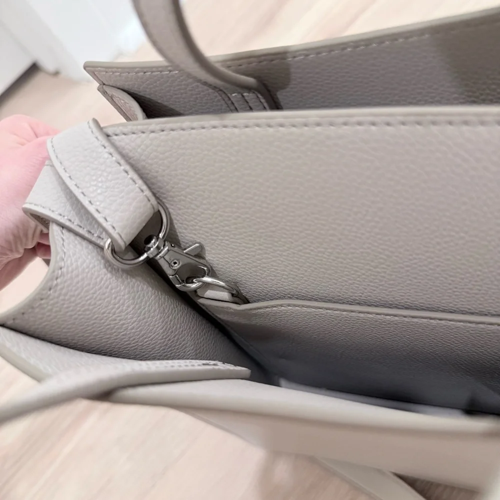 UNIQLO Minimalist Taupe Grey Faux Leather Rectangle Shoulder Bag - Picture 8 of 9